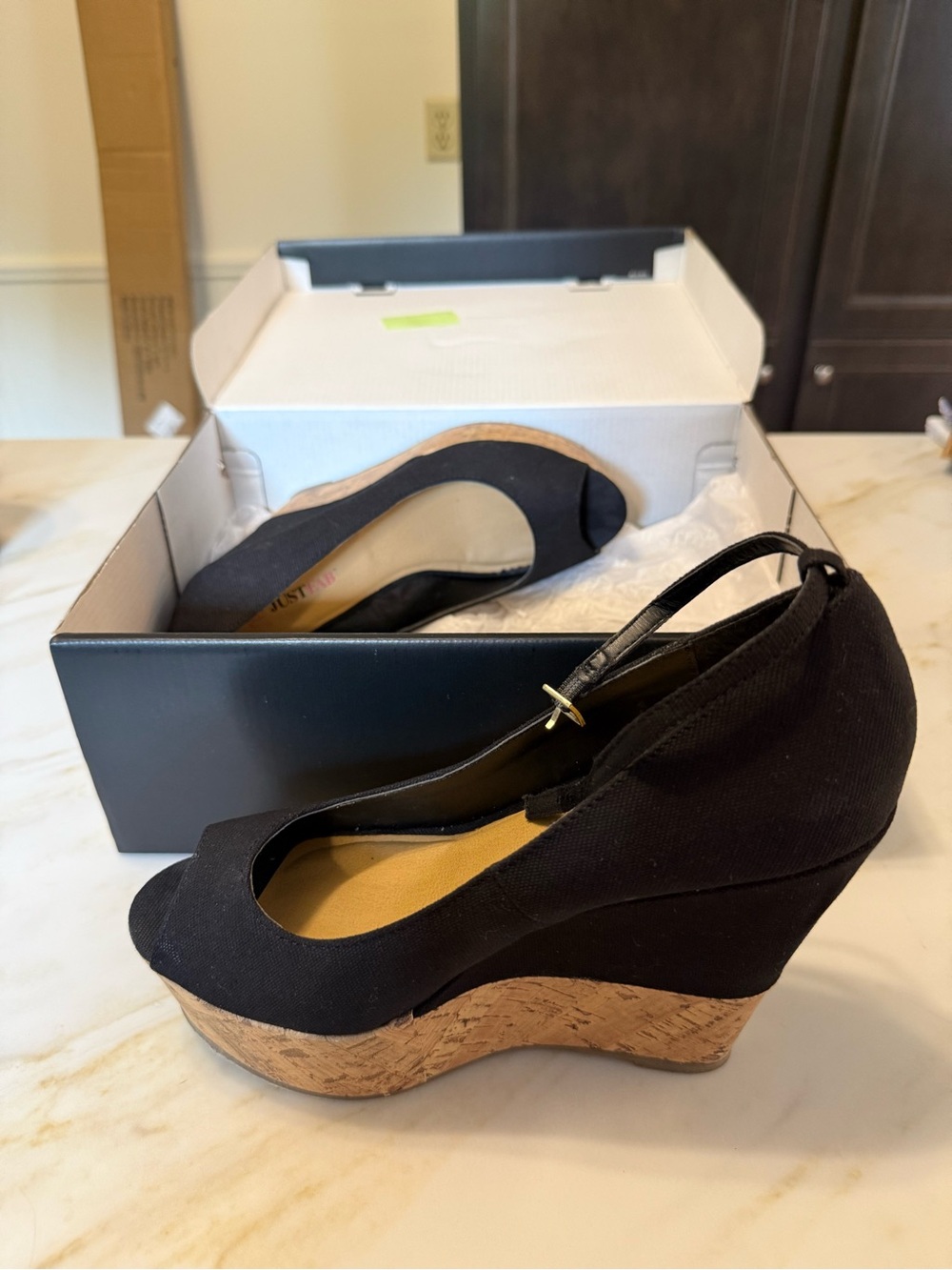 JustFab Black Peep-Toe Ankle Strap Heels